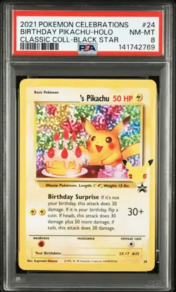 2021 POKEMON CELEBRATIONS CLASSIC COLLECTION #24 BIRTHDAY PIKACHU-HOLO PSA 8 - Image 1