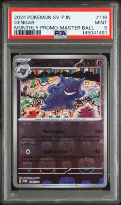 2024 POKEMON INDONESIAN SV-P PROMO MONTHLY PROMO-MASTER BALL #118 GENGAR PSA 9 - Image 1