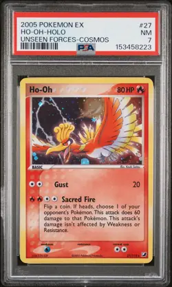 2005 POKEMON EX UNSEEN FORCES COSMOS #27 HO-OH-HOLO PSA 7 - Image 1