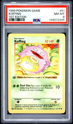 1999 POKEMON BASE SET 1ST EDITION #51 KOFFING PSA 8 - Image 1