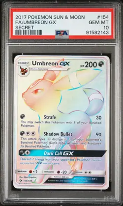 2017 POKEMON SUN & MOON SECRET #154 FULL ART/UMBREON GX PSA 10 - Image 1