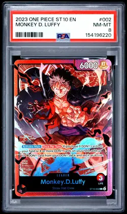 2023 ONE PIECE ULTRA DECK ST10-THE THREE CAPTAINS #002 MONKEY D. LUFFY PSA 8 - Image 1