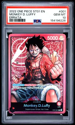 2022 ONE PIECE STARTER DECK ST01-STRAW HAT CREW ERRATA MONKEY D. LUFFY PSA 10 - Image 1