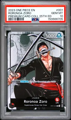 2023 ONE PIECE PREMIUM COLLECTION 25TH EDITION #001 RORONOA ZORO PSA 10 - Image 1