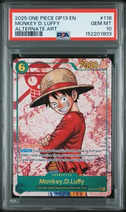 2025 ONE PIECE OP13-CARRYING ON HIS WILL ALTERNATE ART MONKEY D. LUFFY PSA 10 - Image 1