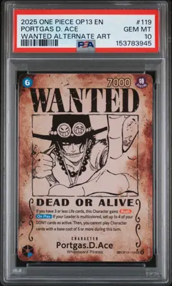One Piece Portgas D Ace Wanted Alternate Art OP13-119 PSA 10 Gem Mint - Image 1