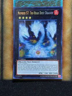 Yugioh Number 57: Tri-Head Dust Dragon NUMH-EN030 Secret Rare 1st Ed MP - Image 1