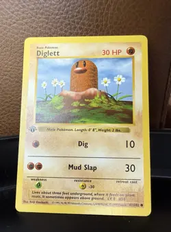 Pokemon DIGLETT Base Set Shadowless 1st Edition Common Card 047/102 Vintage 1999 - Image 1