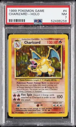 1999 POKEMON BASE SET UNLIMITED #4 CHARIZARD-HOLO PSA 7 - Image 1