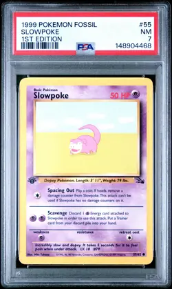 1999 POKEMON FOSSIL 1ST EDITION #55 SLOWPOKE PSA 7 - Image 1