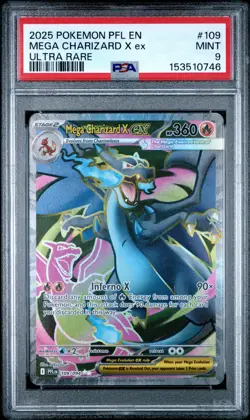 2025 POKEMON PFL EN-PHANTASMAL FLAMES ULTRA RARE #109 MEGA CHARIZARD X EX PSA 9 - Image 1