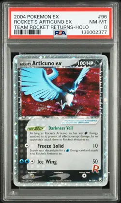 2004 POKEMON EX TEAM ROCKET RETURNS #96 ROCKET'S ARTICUNO EX-HOLO PSA 8 - Image 1