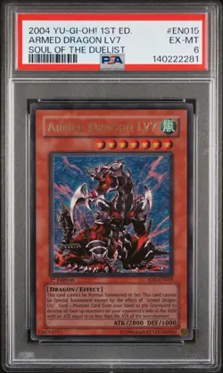 2004 Yu-Gi-Oh! Armed Dragon LV7 Soul of the Duelist SOD 1st Edition Ultra PSA 6 - Image 1