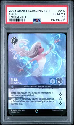 2023 DISNEY LORCANA EN 1-THE FIRST CHAPTER ENCHANTED #207 ELSA PSA 10 - Image 1
