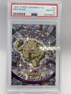 #75 Graveler Topps TV Animation Series 1 Black Logo Pokemon Card PSA 10 GEM MT - Image 1