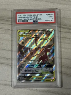 2020 Pokemon Espeon & Deoxys GX TAG TEAM Promo Holo SM240 PSA 9 - Image 1