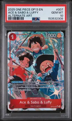 2025 ONE PIECE OP13-CARRYING ON HIS WILL ALTERNATE ART ACE & SABO & LUFFY PSA 10 - Image 1