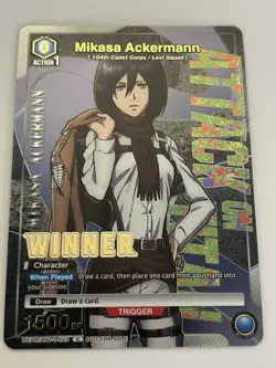 Union Arena Mikasa Ackermann Winner Card English UEPR/AOT-1-023 Tournament New - Image 1