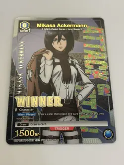 Union Arena Mikasa Ackermann Winner Card English UEPR/AOT-1-023 Tournament New - Image 2