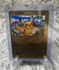 Pikachu gold Foil Read Card Has Some Of The Back Foil Chipped Off Pokemon Used - Image 1