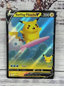 SURFING PIKACHU V 008/025 Celebrations Ultra Rare Holo Pokemon TCG Single NM - Image 1