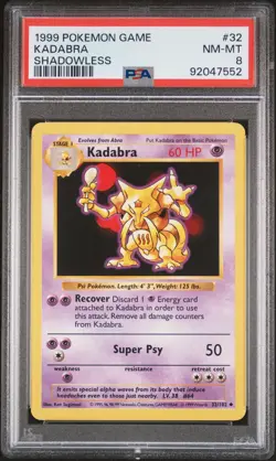 1999 POKEMON BASE SET SHADOWLESS #32 KADABRA PSA 8 - Image 1
