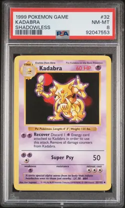1999 POKEMON BASE SET SHADOWLESS #32 KADABRA PSA 8 - Image 1