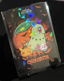 Rare Pokemon Halloween Full Art Chikorita Card Database Low Pop Card 🎃 - Image 1