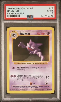 1999 POKEMON BASE SET SHADOWLESS #29 HAUNTER PSA 9 - Image 1
