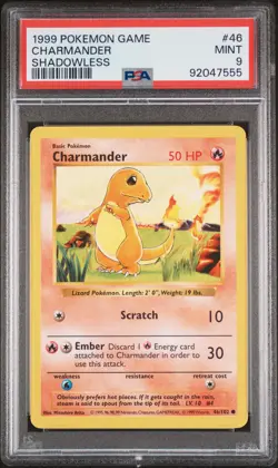 1999 POKEMON BASE SET SHADOWLESS #46 CHARMANDER PSA 9 - Image 1