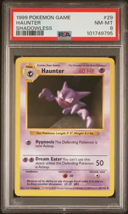 1999 POKEMON BASE SET SHADOWLESS #29 HAUNTER PSA 8 - Image 1