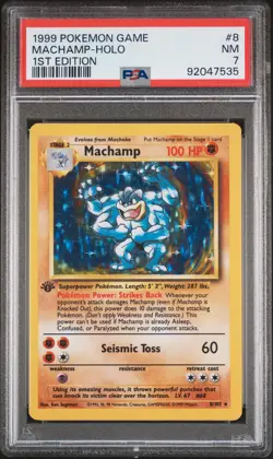 1999 POKEMON BASE SET 1ST EDITION #8 MACHAMP-HOLO PSA 7 - Image 1
