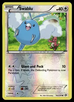 2013 Pokemon TCG Roaring Skies Reverse Holo Basic Swablu 103/113 - Image 1