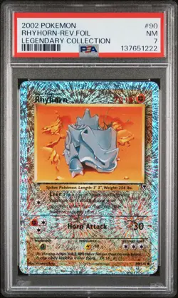 2002 POKEMON LEGENDARY COLLECTION #90 RHYHORN-REVERSE FOIL PSA 7 - Image 1
