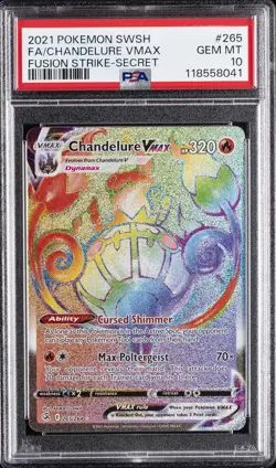 2021 POKEMON SWORD & SHIELD FUSION STRIKE SECRET FULL ART/CHANDELURE VMAX PSA 10 - Image 1