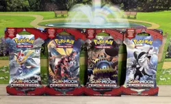 4x Pokemon Sun and Moon Crimson Invasion Booster Pack Full Art Set Sleeved - NEW 820650802492 - Image 1