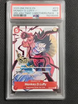 2025 One Piece English Monkey D Luffy #012 3rd Anv Tournament 3 Brothers PSA 9 - Image 1