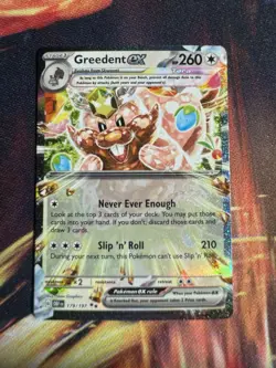 Greedent EX 179/197 SV03: Obsidian Flames Holo Rare Pokemon TCG NM Card - Image 1