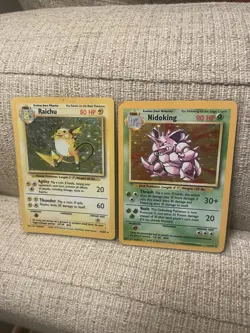 Pokemon TCG Holo Lot Of 2 Rare Raichu 14/102 Nidoking 11/102 Used Played With - Image 1