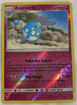 Azumarill 136/214 Reverse Holo Rare Lost Thunder Pokemon TCG Card 2018 LP Fairy - Image 1