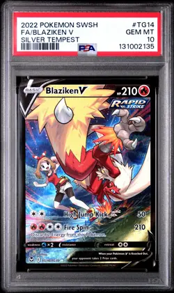2022 POKEMON SWORD & SHIELD SILVER TEMPEST #TG14 FULL ART/BLAZIKEN V PSA 10 - Image 1