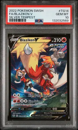2022 POKEMON SWORD & SHIELD SILVER TEMPEST #TG14 FULL ART/BLAZIKEN V PSA 10 - Image 1
