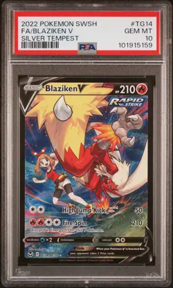 2022 POKEMON SWORD & SHIELD SILVER TEMPEST #TG14 FULL ART/BLAZIKEN V PSA 10 - Image 1