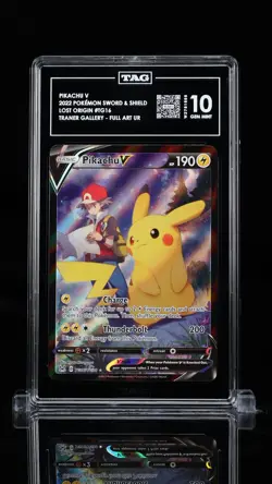 Pokemon TCG SWSH Lost Origin #TG16 Pikachu V Trainer Gallery Full Art TAG 10 - Image 1