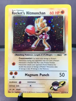 Pokemon TCG Gym Heroes Rocket's Hitmonchan Holo Rare 11/132 WOTC VTG NM- - Image 1