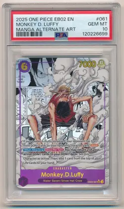 ONE PIECE MONKEY D LUFFY MANGA ALTERNATE ART #EB02-061 PSA 10 GEM MINT - Image 1