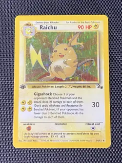 Pokemon TCG 1st Edition Raichu 14/62 Fossil Set Holo Rare VTG WOTC 1999 MP/LP - Image 1
