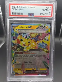 Pikachu ex 2024 SSP #057 PSA 10 GEM MINT Pokemon Tera Full Art - Image 1