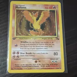 1st edition Nintendo Pokemon TCG Fossil Moltres 12/62 Holo Rare English 1999 - Image 1