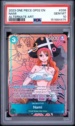 2023 ONE PIECE OP02-PARAMOUNT WAR ALTERNATE ART #036 NAMI PSA 10 - Image 1